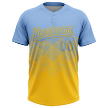 Load image into Gallery viewer, Custom Light Blue Yellow 3D Gradient Square Shape Two-Button Unisex Softball Jersey