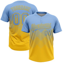 Load image into Gallery viewer, Custom Light Blue Yellow 3D Gradient Square Shape Two-Button Unisex Softball Jersey