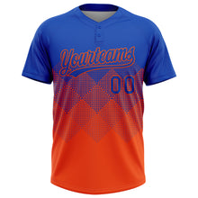 Charger l'image dans la galerie, Custom Thunder Blue Orange 3D Gradient Square Shape Two-Button Unisex Softball Jersey