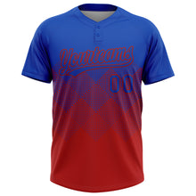 Laden Sie das Bild in den Galerie-Viewer, Custom Thunder Blue Red 3D Gradient Square Shape Two-Button Unisex Softball Jersey