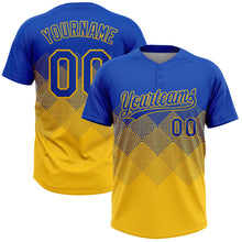 Laden Sie das Bild in den Galerie-Viewer, Custom Thunder Blue Yellow 3D Gradient Square Shape Two-Button Unisex Softball Jersey