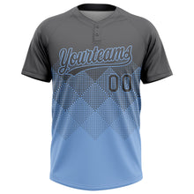 Laden Sie das Bild in den Galerie-Viewer, Custom Steel Gray Light Blue 3D Gradient Square Shape Two-Button Unisex Softball Jersey