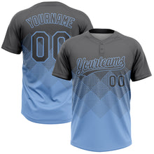 Laden Sie das Bild in den Galerie-Viewer, Custom Steel Gray Light Blue 3D Gradient Square Shape Two-Button Unisex Softball Jersey