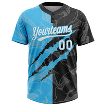Load image into Gallery viewer, Custom Graffiti Pattern White Black-Sky Blue 3D Scratch Two-Button Unisex Softball Jersey