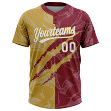 Load image into Gallery viewer, Custom Graffiti Pattern White Crimson-Old Gold 3D Scratch Two-Button Unisex Softball Jersey