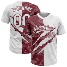 Charger l'image dans la galerie, Custom Graffiti Pattern White-Burgundy 3D Scratch Two-Button Unisex Softball Jersey