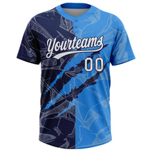 Charger l'image dans la galerie, Custom Graffiti Pattern White Electric Blue-Navy 3D Scratch Two-Button Unisex Softball Jersey