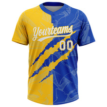 Charger l'image dans la galerie, Custom Graffiti Pattern White Thunder Blue-Yellow 3D Scratch Two-Button Unisex Softball Jersey