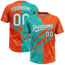 Charger l'image dans la galerie, Custom Graffiti Pattern White Orange-Aqua 3D Scratch Two-Button Unisex Softball Jersey