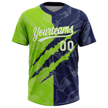 Charger l'image dans la galerie, Custom Graffiti Pattern White Navy-Neon Green 3D Scratch Two-Button Unisex Softball Jersey