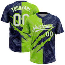 Charger l'image dans la galerie, Custom Graffiti Pattern White Navy-Neon Green 3D Scratch Two-Button Unisex Softball Jersey