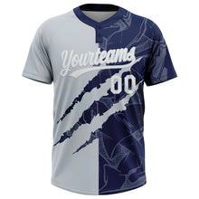 Charger l'image dans la galerie, Custom Graffiti Pattern White Navy-Silver 3D Scratch Two-Button Unisex Softball Jersey