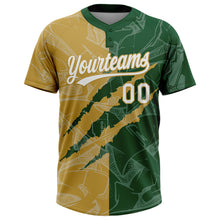 Charger l'image dans la galerie, Custom Graffiti Pattern White Green-Old Gold 3D Scratch Two-Button Unisex Softball Jersey