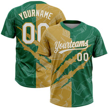 Charger l'image dans la galerie, Custom Graffiti Pattern White Kelly Green-Old Gold 3D Scratch Two-Button Unisex Softball Jersey
