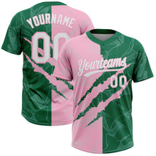 Charger l'image dans la galerie, Custom Graffiti Pattern White Kelly Green-Light Pink 3D Scratch Two-Button Unisex Softball Jersey