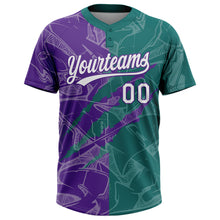 Charger l'image dans la galerie, Custom Graffiti Pattern White Teal-Purple 3D Scratch Two-Button Unisex Softball Jersey