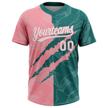 Charger l'image dans la galerie, Custom Graffiti Pattern White Teal-Medium Pink 3D Scratch Two-Button Unisex Softball Jersey