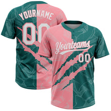 Charger l'image dans la galerie, Custom Graffiti Pattern White Teal-Medium Pink 3D Scratch Two-Button Unisex Softball Jersey