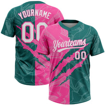 Charger l'image dans la galerie, Custom Graffiti Pattern White Teal-Pink 3D Scratch Two-Button Unisex Softball Jersey