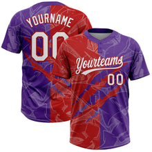 Load image into Gallery viewer, Custom Graffiti Pattern White Purple-Red 3D Scratch Two-Button Unisex Softball Jersey