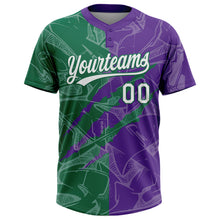 Load image into Gallery viewer, Custom Graffiti Pattern White Purple-Kelly Green 3D Scratch Two-Button Unisex Softball Jersey