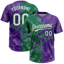 Load image into Gallery viewer, Custom Graffiti Pattern White Purple-Kelly Green 3D Scratch Two-Button Unisex Softball Jersey