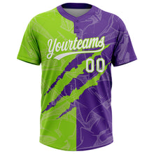Charger l'image dans la galerie, Custom Graffiti Pattern White Purple-Neon Green 3D Scratch Two-Button Unisex Softball Jersey