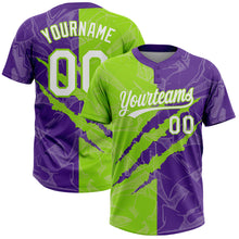 Charger l'image dans la galerie, Custom Graffiti Pattern White Purple-Neon Green 3D Scratch Two-Button Unisex Softball Jersey
