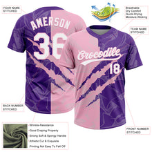 Charger l'image dans la galerie, Custom Graffiti Pattern White Purple-Light Pink 3D Scratch Two-Button Unisex Softball Jersey
