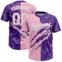 Charger l'image dans la galerie, Custom Graffiti Pattern White Purple-Light Pink 3D Scratch Two-Button Unisex Softball Jersey