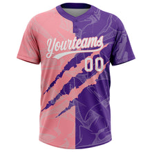 Load image into Gallery viewer, Custom Graffiti Pattern White Purple-Medium Pink 3D Scratch Two-Button Unisex Softball Jersey