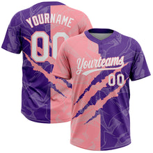 Load image into Gallery viewer, Custom Graffiti Pattern White Purple-Medium Pink 3D Scratch Two-Button Unisex Softball Jersey