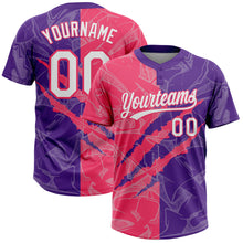 Load image into Gallery viewer, Custom Graffiti Pattern White Purple-Neon Pink 3D Scratch Two-Button Unisex Softball Jersey