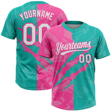 Charger l'image dans la galerie, Custom Graffiti Pattern White Aqua-Pink 3D Scratch Two-Button Unisex Softball Jersey