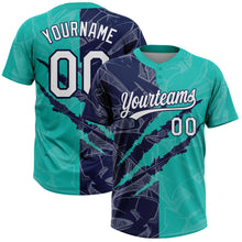 Charger l'image dans la galerie, Custom Graffiti Pattern White Aqua-Navy 3D Scratch Two-Button Unisex Softball Jersey