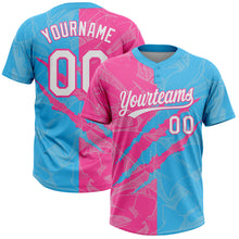 Laden Sie das Bild in den Galerie-Viewer, Custom Graffiti Pattern White Sky Blue-Pink 3D Scratch Two-Button Unisex Softball Jersey