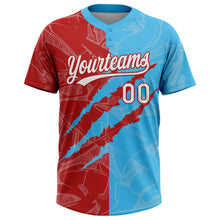 Charger l'image dans la galerie, Custom Graffiti Pattern White Sky Blue-Red 3D Scratch Two-Button Unisex Softball Jersey