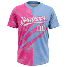 Load image into Gallery viewer, Custom Graffiti Pattern White Light Blue-Pink 3D Scratch Two-Button Unisex Softball Jersey