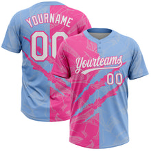 Load image into Gallery viewer, Custom Graffiti Pattern White Light Blue-Pink 3D Scratch Two-Button Unisex Softball Jersey