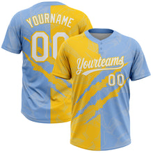 Загрузить изображение в средство просмотра галереи, Custom Graffiti Pattern White Light Blue-Yellow 3D Scratch Two-Button Unisex Softball Jersey