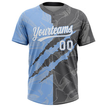 Load image into Gallery viewer, Custom Graffiti Pattern White Steel Gray-Light Blue 3D Scratch Two-Button Unisex Softball Jersey