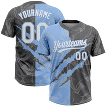Load image into Gallery viewer, Custom Graffiti Pattern White Steel Gray-Light Blue 3D Scratch Two-Button Unisex Softball Jersey