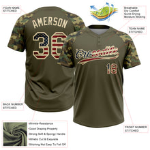 Загрузить изображение в средство просмотра галереи, Custom Olive Vintage USA Flag-Cream Salute To Service Camo Raglan Sleeves Two-Button Unisex Softball Jersey