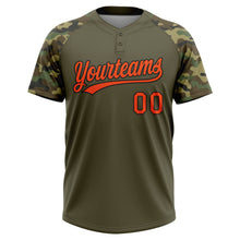 Charger l'image dans la galerie, Custom Olive Orange-Black Salute To Service Camo Raglan Sleeves Two-Button Unisex Softball Jersey