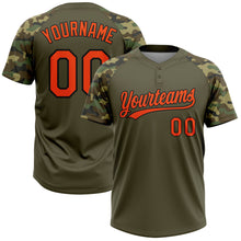 Charger l'image dans la galerie, Custom Olive Orange-Black Salute To Service Camo Raglan Sleeves Two-Button Unisex Softball Jersey