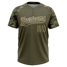 Charger l'image dans la galerie, Custom Olive Cream Salute To Service Camo Raglan Sleeves Two-Button Unisex Softball Jersey