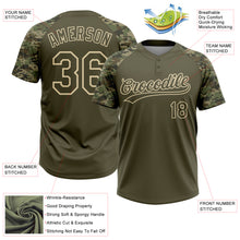 Charger l'image dans la galerie, Custom Olive Cream Salute To Service Camo Raglan Sleeves Two-Button Unisex Softball Jersey