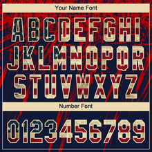 Загрузить изображение в средство просмотра галереи, Custom Navy Vintage USA Flag Red-Cream Distressed Scratch Brush Stroke Star Raglan Sleeves Two-Button Unisex Softball Jersey