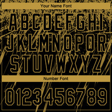 Загрузить изображение в средство просмотра галереи, Custom Black Old Gold Distressed Scratch Brush Stroke Star Raglan Sleeves Two-Button Unisex Softball Jersey