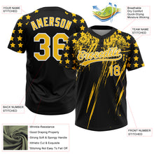 Загрузить изображение в средство просмотра галереи, Custom Black Yellow-White Distressed Scratch Brush Stroke Star Raglan Sleeves Two-Button Unisex Softball Jersey